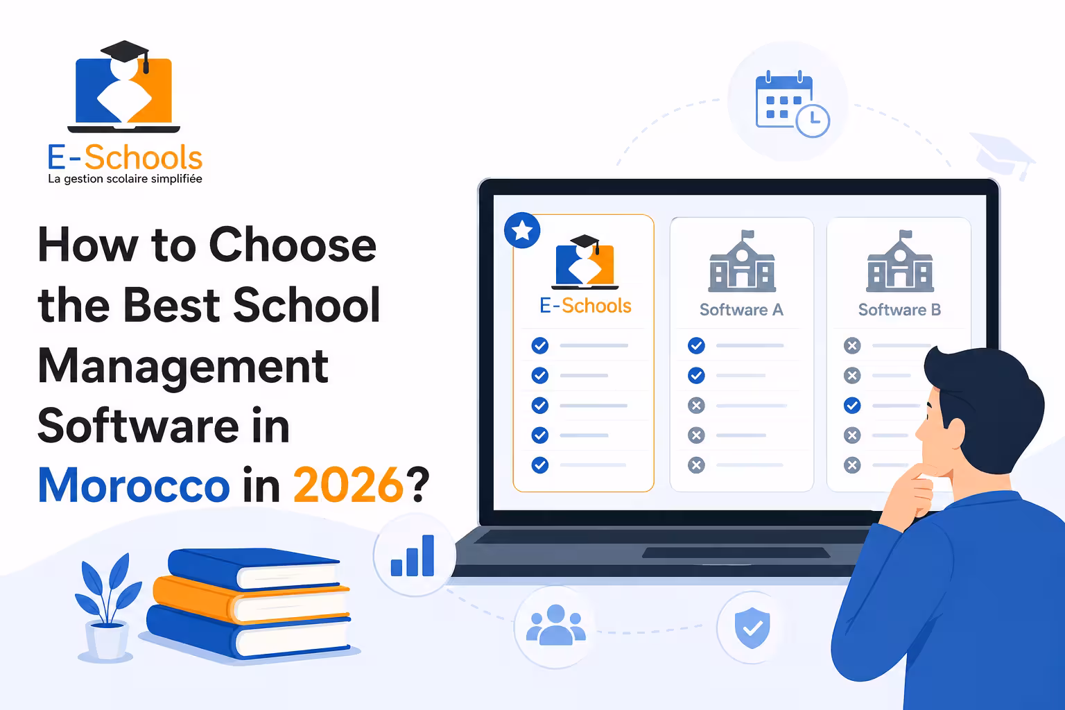 A person comparing E-Schools features with other platforms to choose the best school management software in Morocco in 2026